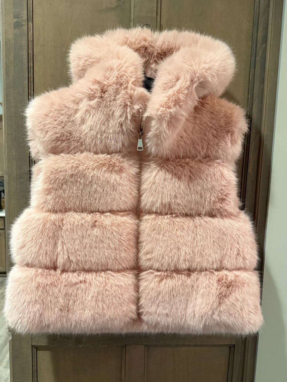 Adrienne Landau Women’s Faux Fur Hooded Vest - Blush Pink size large